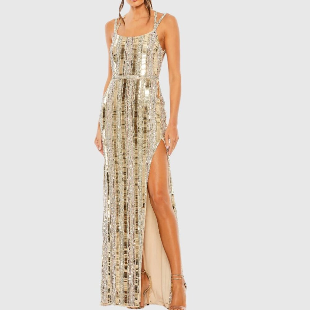 Mac Duggal Gold Sequin Maxi Dress